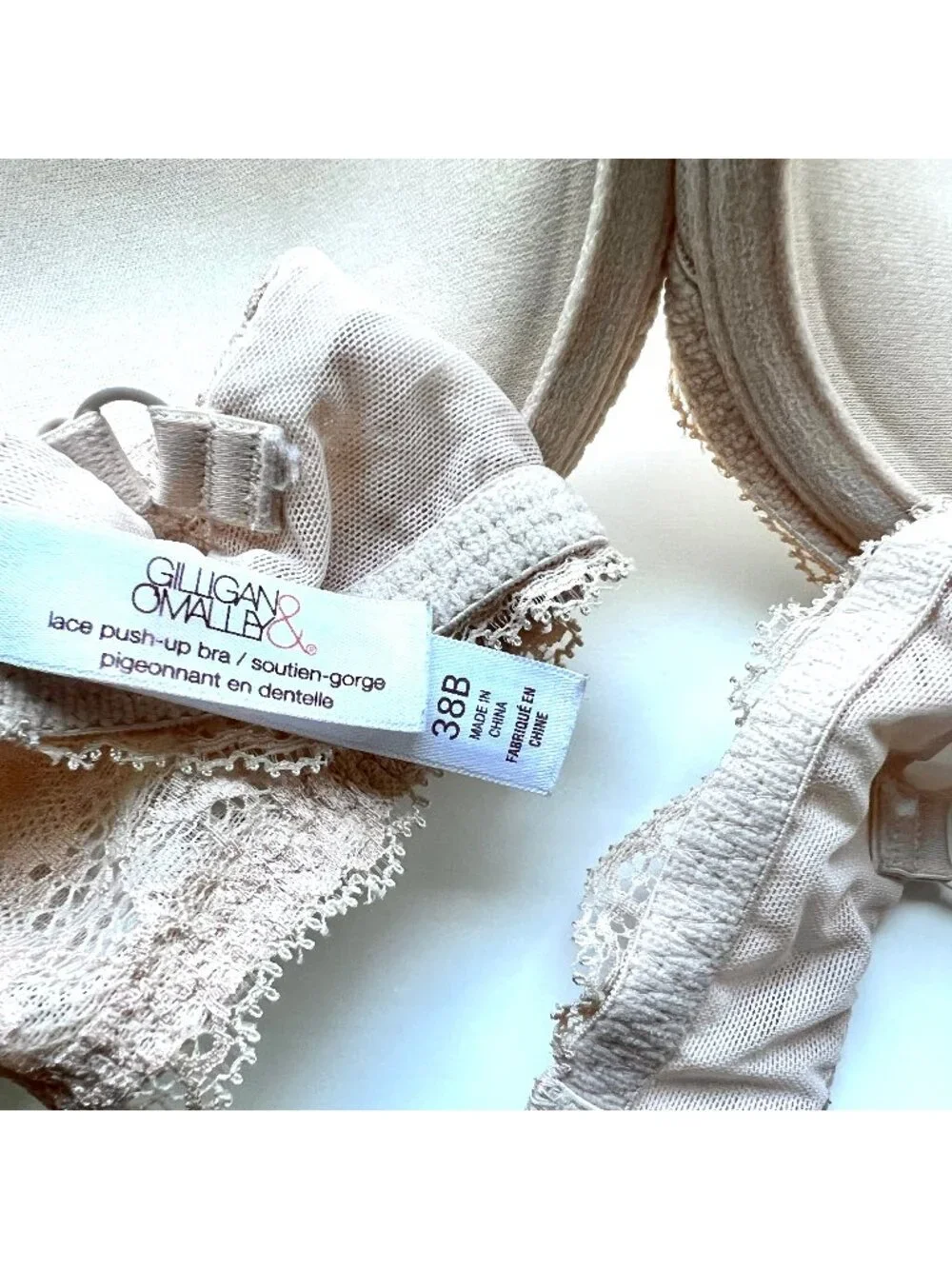 Gilligan & O'Malley Beige Lace Push-up Padded Bra 38B Discontinued